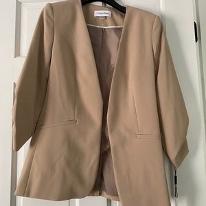 Calvin Klein Tan 3/4 Sleeve Collarless Blazer